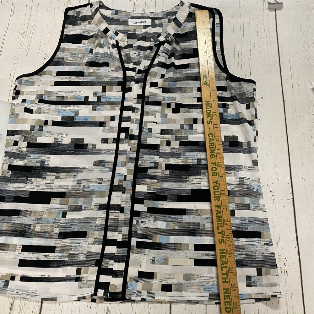 Calvin Klein Black White Split Neck Pullover Slee… - image 6